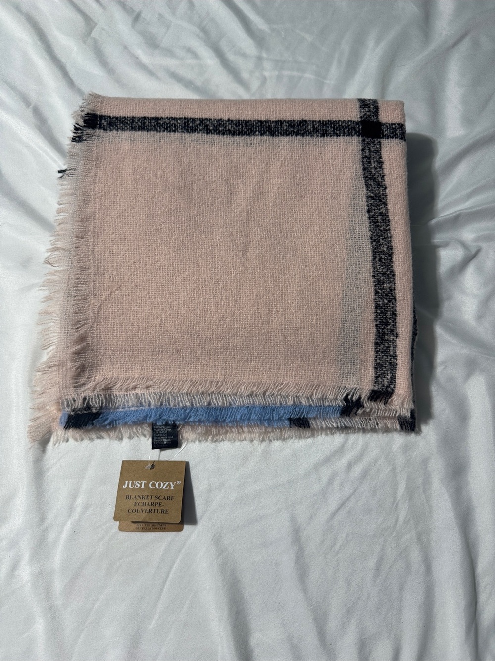Just Cozy Blanket Scarf NWT Pink Blue & Black Plaid Oversized Wrap Nursing Cover